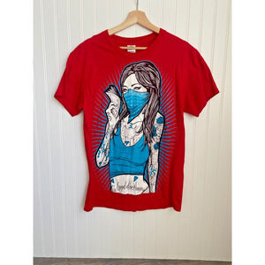 Gangster Rowdy Girl T-shirt Vintage Men's Medium Red Tattoo The Good Die Young